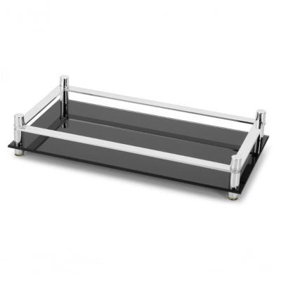 Bandeja Decorativa Preta Borda Aluminio 30x16 Aparador Organizador Casa Armário