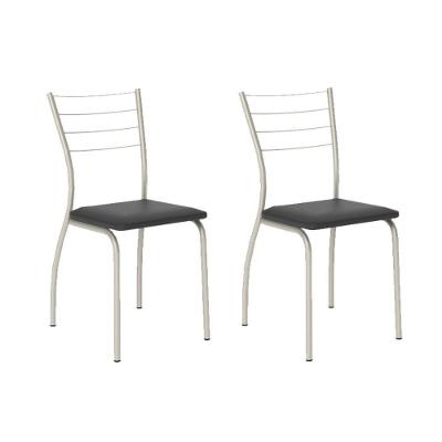 Cadeira Sala de Jantar 1700 Kit Aço 2 Uni Prata - Assento Courano Preto - Carraro