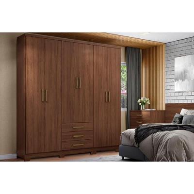 Guarda Roupa Casal 6 Portas e 3 Gavetas c/ Pés Caju DA136 Castanho - Henn
