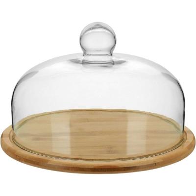 Prato Bolo 18X29X29Cm Bambu Natural Tampa Vidro