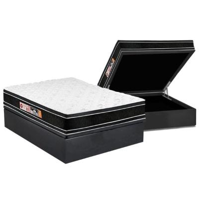 Conjunto Box Baú Casal: Colchão Espuma Castor D33 Black e White Air Double Face Euro Pillow + Base CRC Suede Gray(138x188)