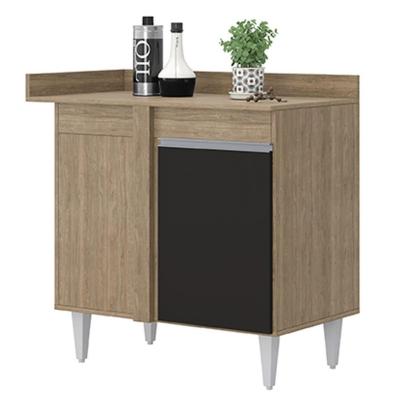 Balcão De Canto Reto Flex Com Tampo 1 Porta Denver Castanho/Preto - Lumil