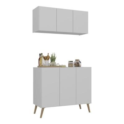 Kit Armário De Cozinha Aéreo E Balcão 3 Portas Retrô Multimóveis Mp2168 Branco/natural
