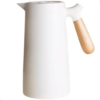 Garrafa Térmica 1 Litro Bule Cantinho Do Café Chá Leite água Plástico Cabo Madeira Branco