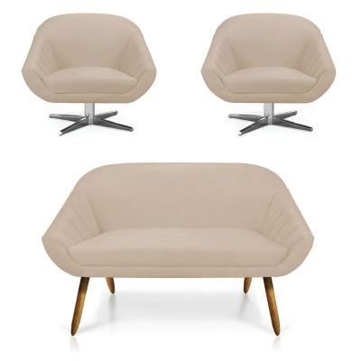 Kit 01 Namoradeira 02 Lugares E 02 Poltronas Giovana Suede Bege