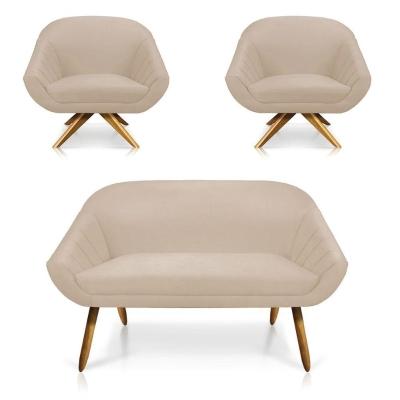 Kit 01 Namoradeira 02 Lugares E 02 Poltronas Giovana Suede Bege