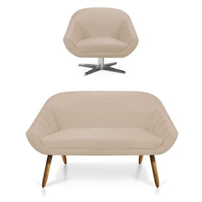 Kit 01 Namoradeira 02 Lugares E 01 Poltrona Giovana Suede Bege