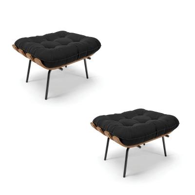 Kit 02 Puffs Costela Suede Base Metálica Preto D'Rossi Preto