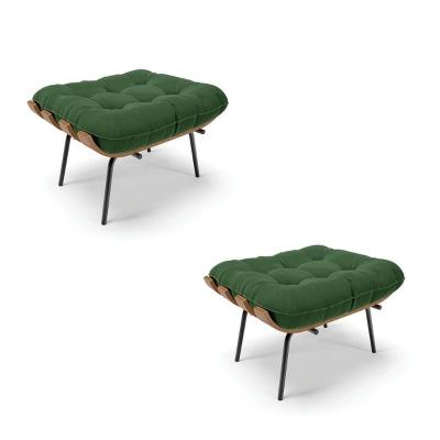 Kit 02 Puffs Costela Suede Base Metálica Preto D'Rossi Verde