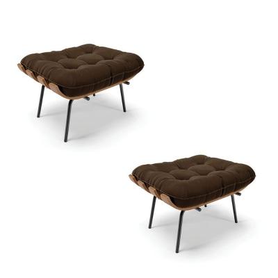 Kit 02 Puffs Costela Suede Base Metálica Preto Marrom