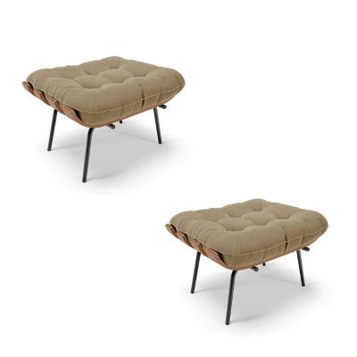 Kit 02 Puffs Costela Suede Base Metálica Preto Marrom Rato