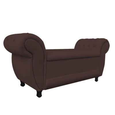 Recamier com Baú Grécia Namoradeira Calçadeira Suede Marrom