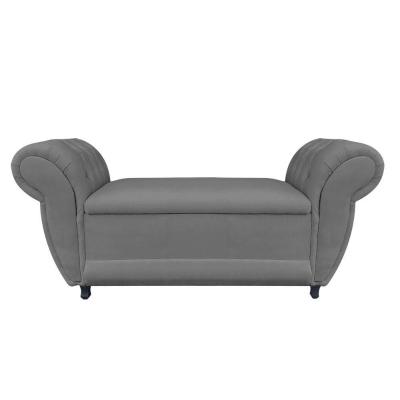 Recamier com Baú Grécia Namoradeira Calçadeira Suede Grafite