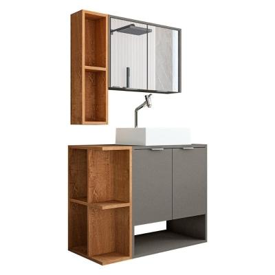 Gabinete Banheiro Star Com Cuba Dalla E Valvula Click Black Titanium-naturale Titanium-naturale