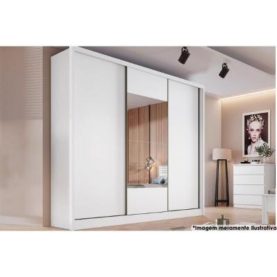 Guarda Roupa Casal 3 Portas de Correr e 6 Gavetas c/Espelho Arezzo Plus Branco - Novo Horizonte