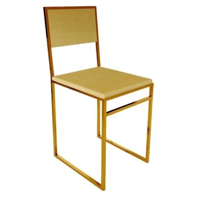 Cadeira De Jantar Assento Estofado Bege Base Cobre Marrom