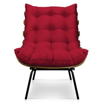 Poltrona Decorativa Costela Escritório Suede Vermelho