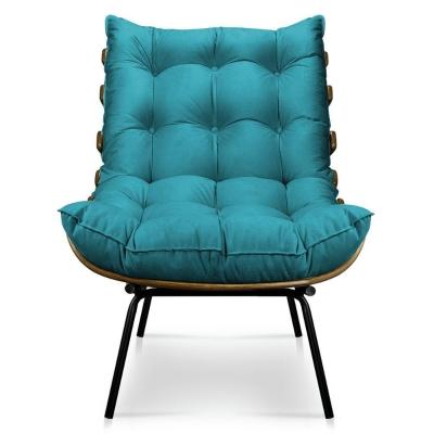 Poltrona Decorativa Costela Escritório Suede Azul Turquesa