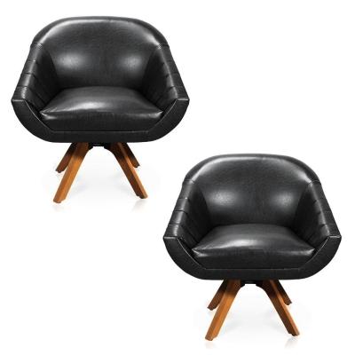 Kit 02 Poltronas Giratória Giovana Corano Preto Base Madeira