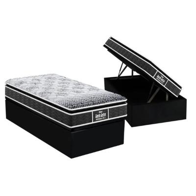 Cama Box Baú Solteiro: Colchão Anatômico Probel D28 / EP Guarda Costas PróMiddle Plus Pillow Top + Base CRC Suede Black(88x188)
