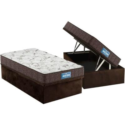 Cama Box Baú Solteiro: Colchão Anatômico Probel D28 / EP Guarda Costas PróMiddle Double Face + Base CRC Suede Brown(88x188)