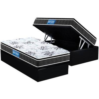 Cama Box Baú Solteiro: Colchão Anatômico Probel D28 Guarda Costas Premium Multi Firme Pillow Top + Base CRC Suede Black(88x188)