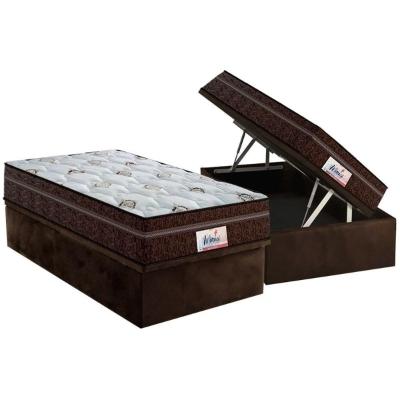 Conjunto Box Baú Solteiro: Colchão Molas Probel MasterPocket Ensacadas ProDormir Miami + Base CRC Suede Brown(88x188)