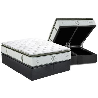 Conjunto Box Baú King: Colchão Molas Herval MasterPocket Ensacadas Imperatore Gold C1655 Pillow Top + Base CRC Suede Gray(193x203x34)