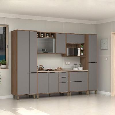 Cozinha Completa 6Peças Balcões Aéreos Vidro Reflecta C tampo Luciane Móveis Vanilla-cinza Puro