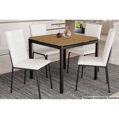 Sala De Jantar Completa C- Tampo De Madeira 90cm 4 Cadeiras Amsterdã Preto Fosco-courano Branco