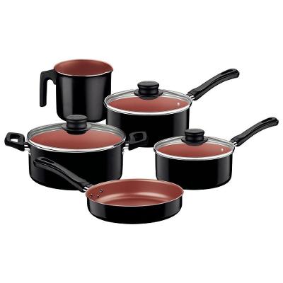 Jogo De Panelas Tramontina 5 Peças Antiaderente Caribe Cor:preto Preto