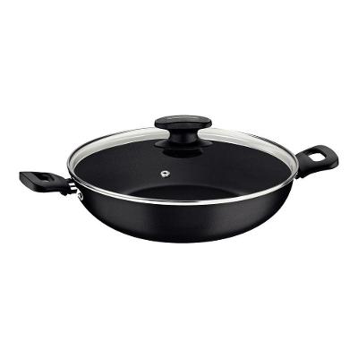 Panela Wok Antiaderente 3,3l Com Tampa Loreto Tramontina Cor:preto Preto