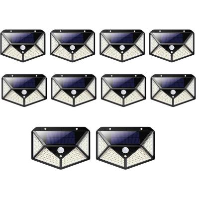 Luminaria Solar Arandela Kit 10 Uni 100 Leds Iluminaçao Rua Casa Parede Segurança