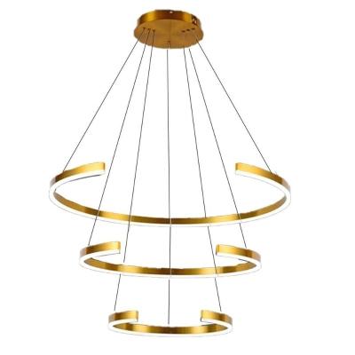 Luminaria Lustre 3 Aneis Arco Led 94w Perfil Luxo Pendente Recepçao Sala Quarto Comercial Residencia