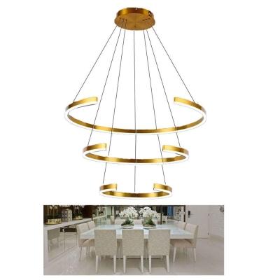Lustre Pendente 3 Aneis Arco Perfil Luminaria Ajustavel 94w Dourado Sala De Estar Casa