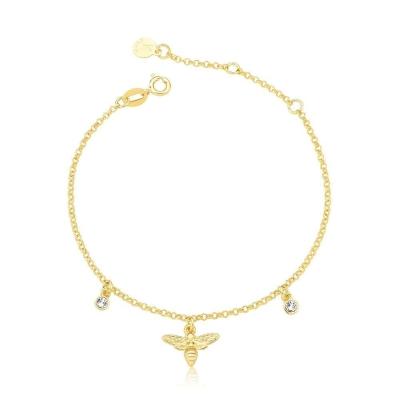 Pulseira Abelha Com Pontos De Luz Revestida Em Ouro