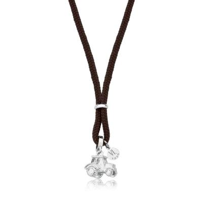 Colar Trator Infantil Prateado No Paracord Marrom