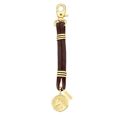 Chaveiro De Couro Natural Com Cavalo Dourado