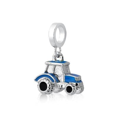 Charm Trator Esmaltado Com Revestimento Prateado Cor Azul