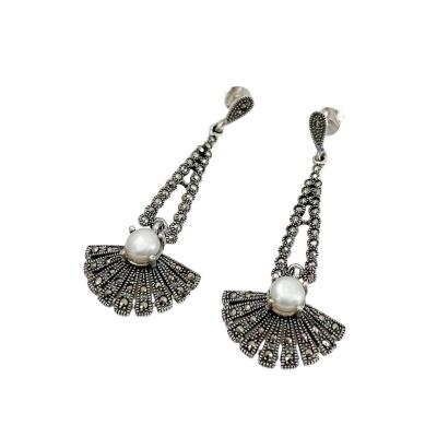 Brinco Pendente Com Pérola E Marcassitas Prata 925 - 5,4cm