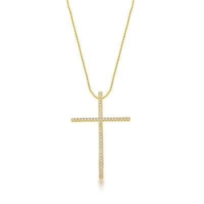 Colar Com Crucifixo Cravejado Banhado A Ouro 18k - 45cm
