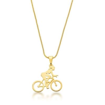 Colar Bicicleta Laser Banhado A Ouro 18k - 45cm