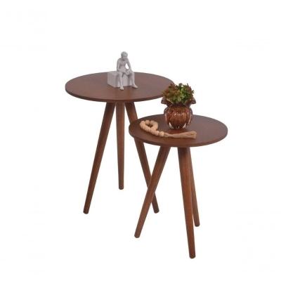 Conjunto Mesa Lateral Alta/baixa Pé Palito Castanho