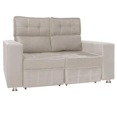 Sofá Retrátil E Reclinável 2 Lugares Londres 1.60cm Com Molas Veludo Speciale Home Bege Marfim