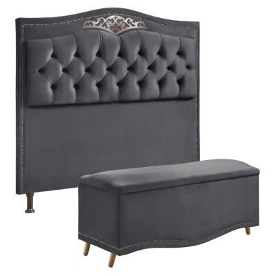 Conjunto Cabeceira E Calçadeira Holanda 1,95 Cm Veludo Speciale Home Cinza Chumbo