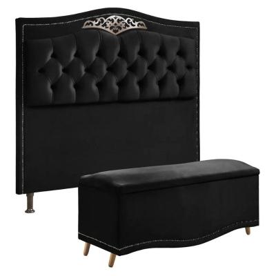 Conjunto Cabeceira E Calçadeira Holanda 1,95 Cm Veludo Speciale Home Preto
