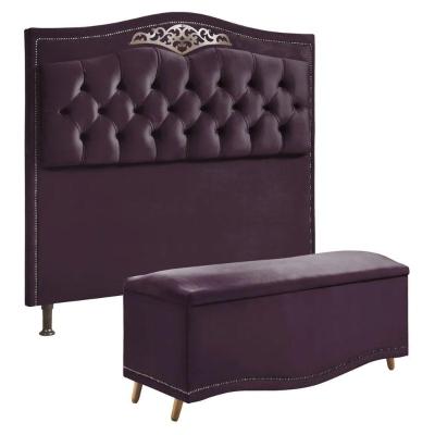 Conjunto Cabeceira E Calçadeira Holanda 1,95 Cm Veludo Speciale Home Roxo