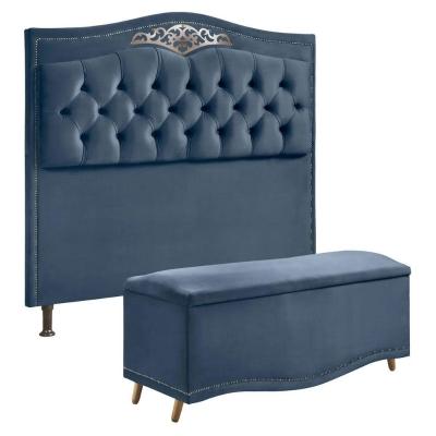 Conjunto Cabeceira E Calçadeira Holanda 1,95 Cm Veludo Speciale Home Azul