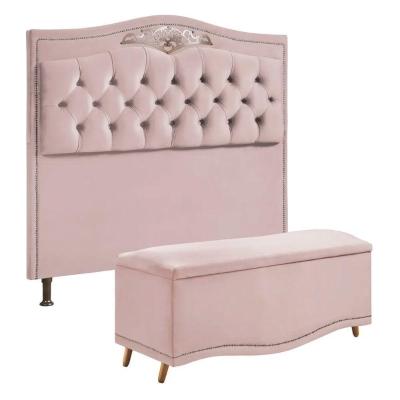 Conjunto Cabeceira E Calçadeira Holanda 140cm Veludo Rosê Speciale Home Rose