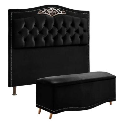 Conjunto Cabeceira E Calçadeira Holanda 140cm Veludo Speciale Home Preto